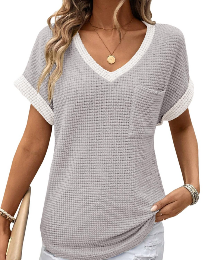 Top Solene Donna – Suéter de Punto Waffle, Escote en V y Camiseta Casual de Corte Holgado