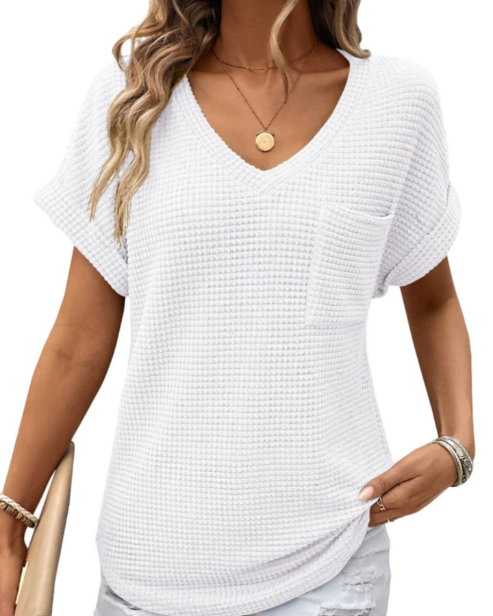 Top Solene Donna – Suéter de Punto Waffle, Escote en V y Camiseta Casual de Corte Holgado