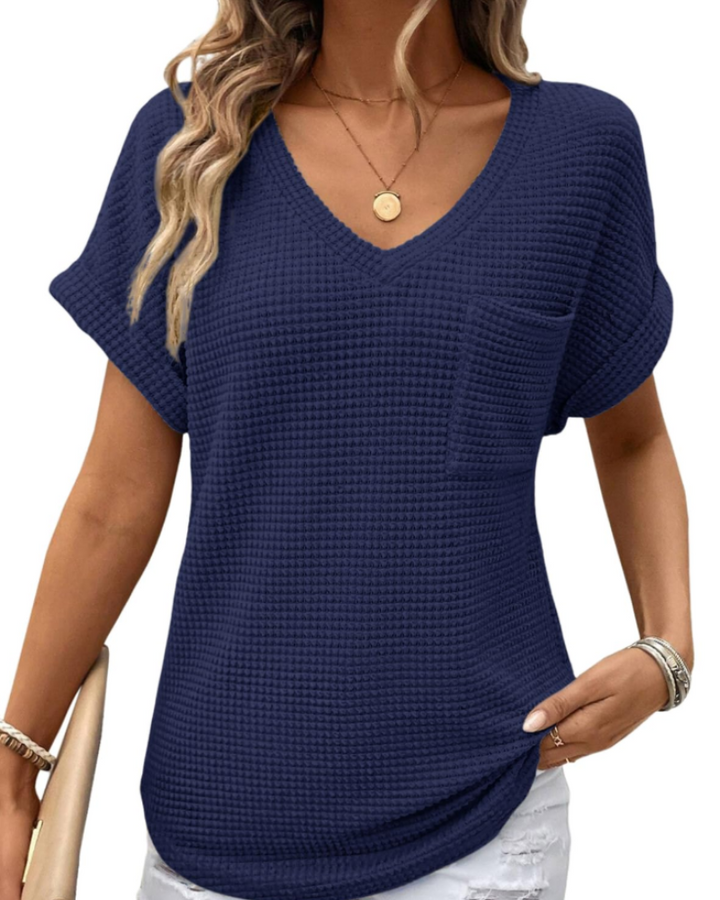 Top Solene Donna – Suéter de Punto Waffle, Escote en V y Camiseta Casual de Corte Holgado