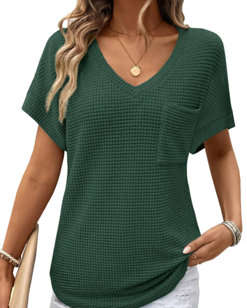 Top Solene Donna – Suéter de Punto Waffle, Escote en V y Camiseta Casual de Corte Holgado