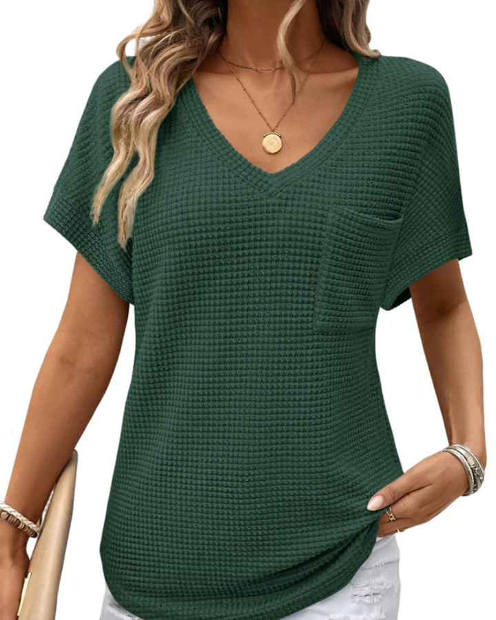 Top Solene Donna – Suéter de Punto Waffle, Escote en V y Camiseta Casual de Corte Holgado