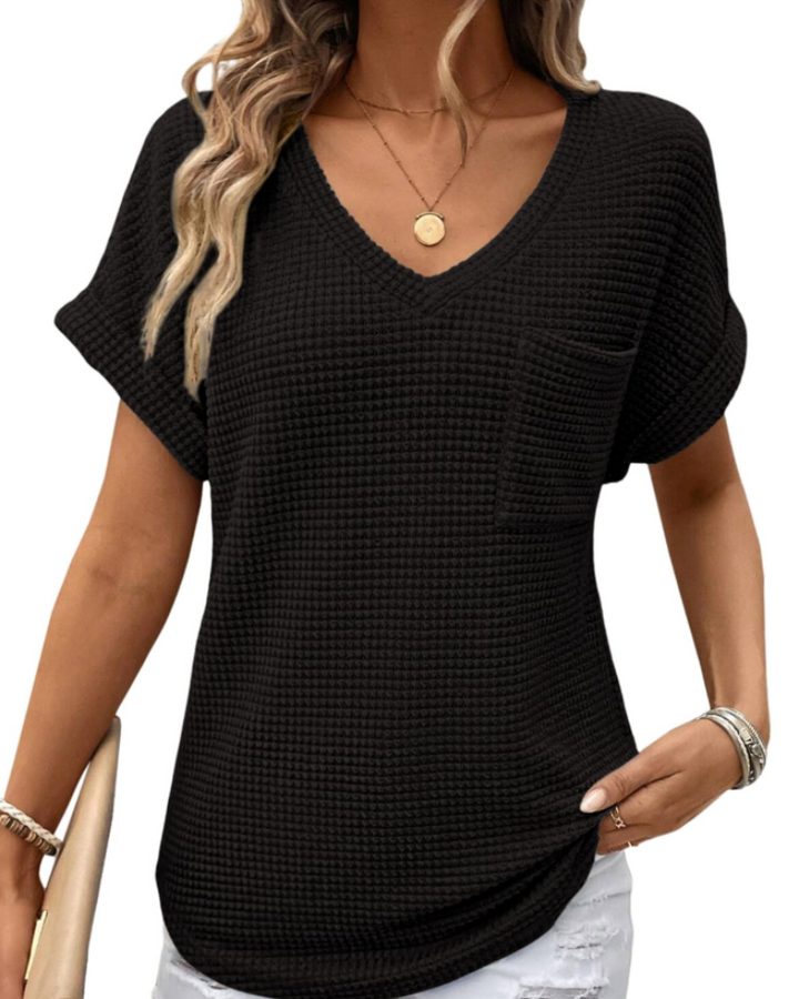 Top Solene Donna – Suéter de Punto Waffle, Escote en V y Camiseta Casual de Corte Holgado