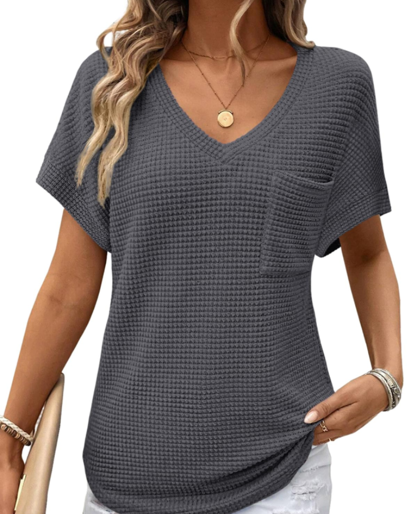 Top Solene Donna – Suéter de Punto Waffle, Escote en V y Camiseta Casual de Corte Holgado