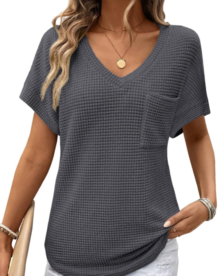 Top Solene Donna – Suéter de Punto Waffle, Escote en V y Camiseta Casual de Corte Holgado