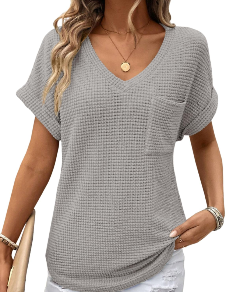 Top Solene Donna – Suéter de Punto Waffle, Escote en V y Camiseta Casual de Corte Holgado