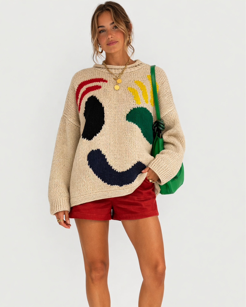 Giorgia Maglione Oversize Smiley Donna – Měkký Ležérní Trendy Zimní Svetr