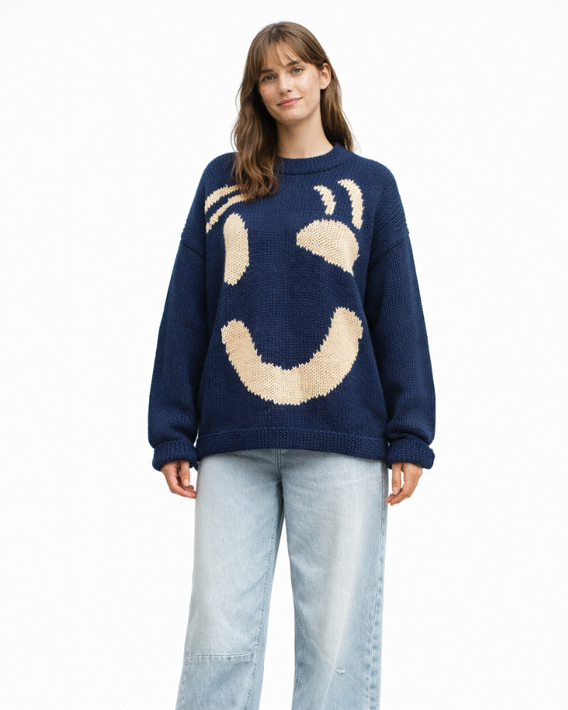 Giorgia Maglione Oversize Smiley Donna – Měkký Ležérní Trendy Zimní Svetr