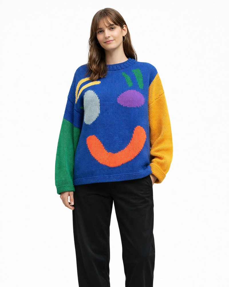 Giorgia Maglione Oversize Smiley Donna – Měkký Ležérní Trendy Zimní Svetr