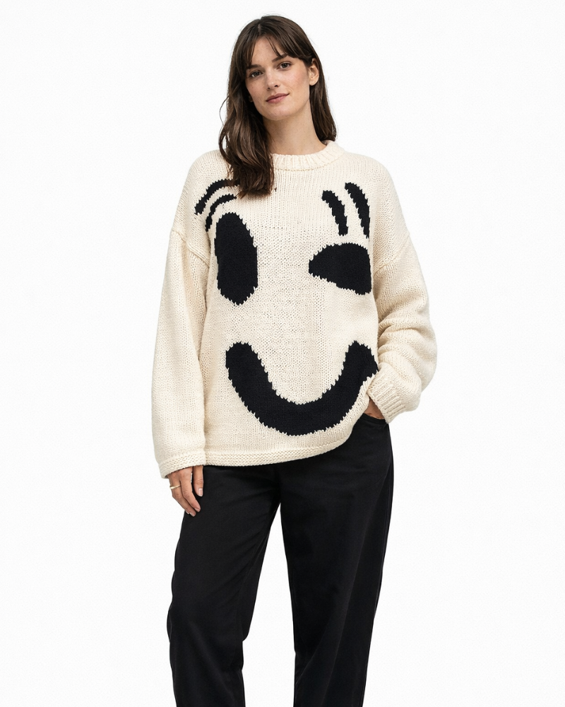 Giorgia Maglione Oversize Smiley Donna – Měkký Ležérní Trendy Zimní Svetr