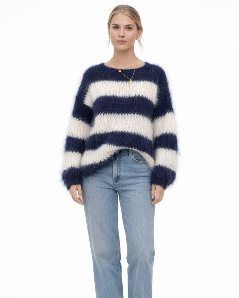 Amaris Suéter de Mujer a Rayas – Suéter Oversize de Punto Grueso Cálido Casual