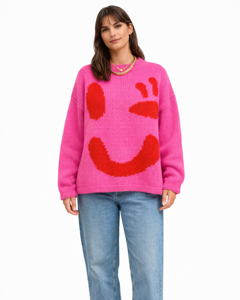 Giorgia Maglione Oversize Smiley Donna – Měkký Ležérní Trendy Zimní Svetr