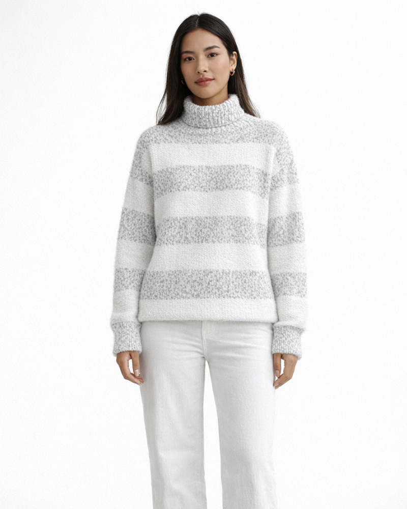 Victoria Maglione Femme Col Roulé – Pull Doux à Rayures Élégant Décontracté Hiver