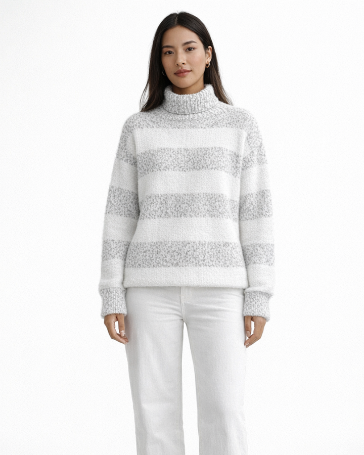 Victoria Maglione Femme Col Roulé – Pull Doux à Rayures Élégant Décontracté Hiver