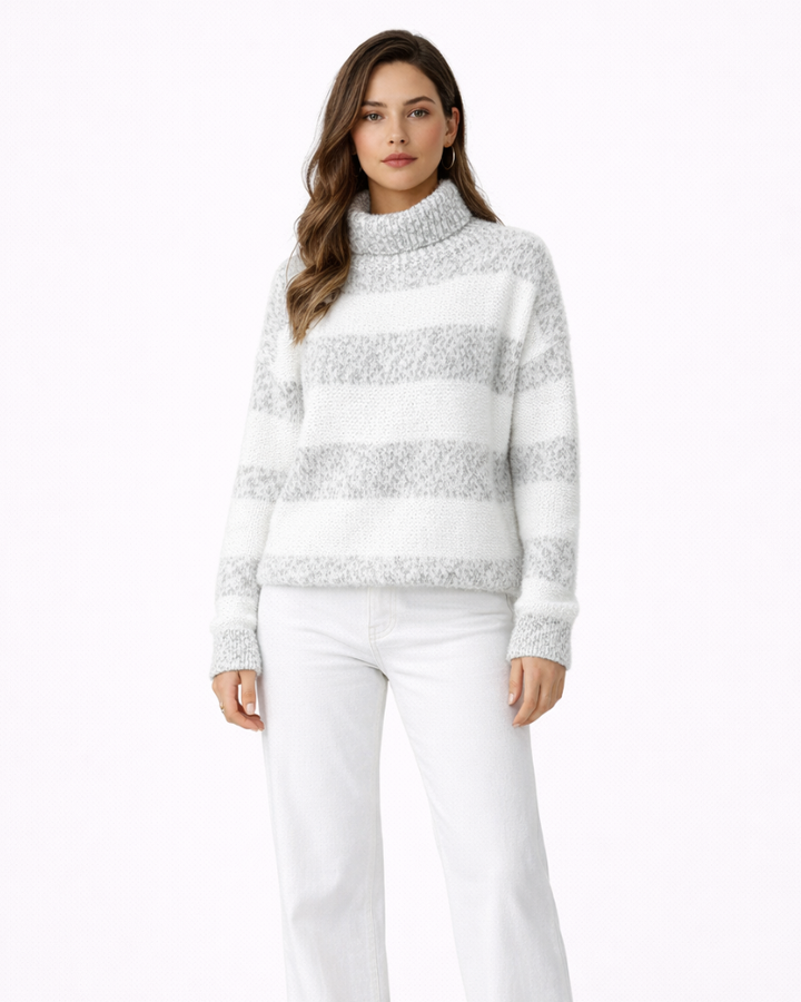 Victoria Maglione Femme Col Roulé – Pull Doux à Rayures Élégant Décontracté Hiver