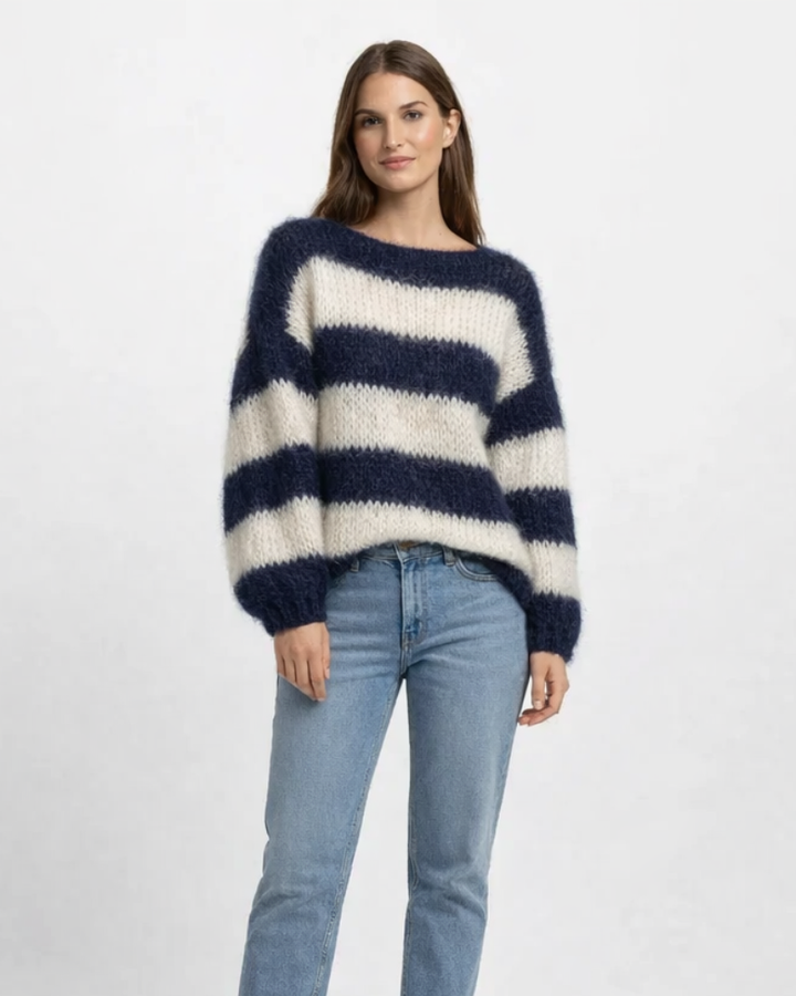 Amaris Suéter de Mujer a Rayas – Suéter Oversize de Punto Grueso Cálido Casual
