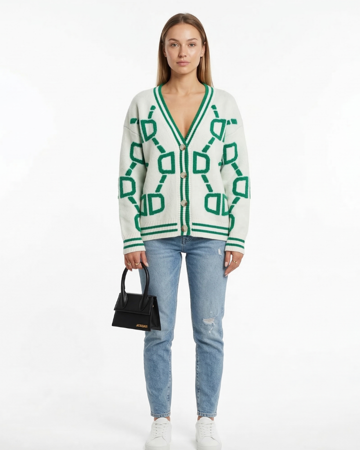 Ζακέτα Arlette Donna Jacquard – Ζακέτα Πλεκτή με Γεωμετρικό Σχέδιο και Κουμπιά σε Μοντέρνο Στυλ