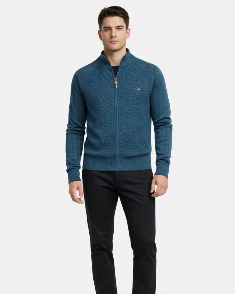 Cardigan Enrico para Hombre con Cremallera – Suéter Elegante de Punto Texturizado con Cuello Alto