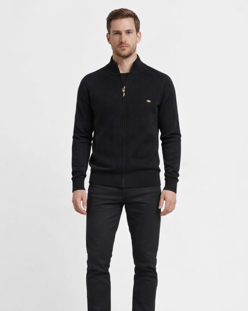 Cardigan Enrico para Hombre con Cremallera – Suéter Elegante de Punto Texturizado con Cuello Alto