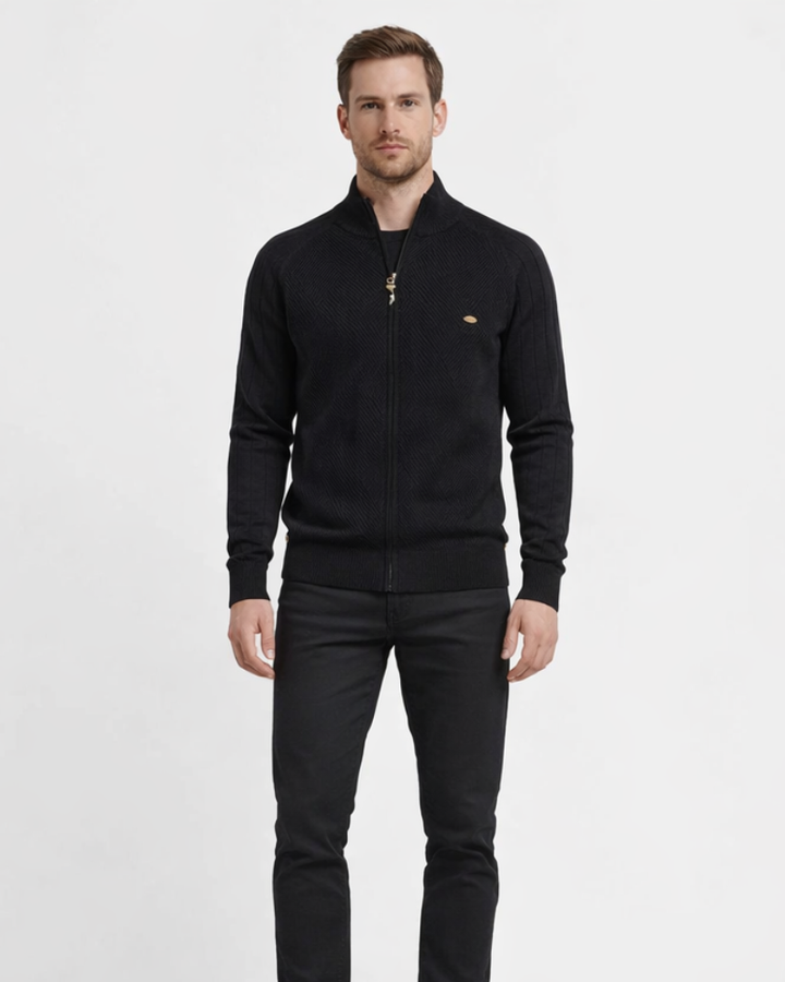 Cardigan Enrico para Hombre con Cremallera – Suéter Elegante de Punto Texturizado con Cuello Alto