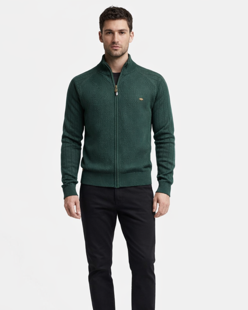 Cardigan Enrico para Hombre con Cremallera – Suéter Elegante de Punto Texturizado con Cuello Alto