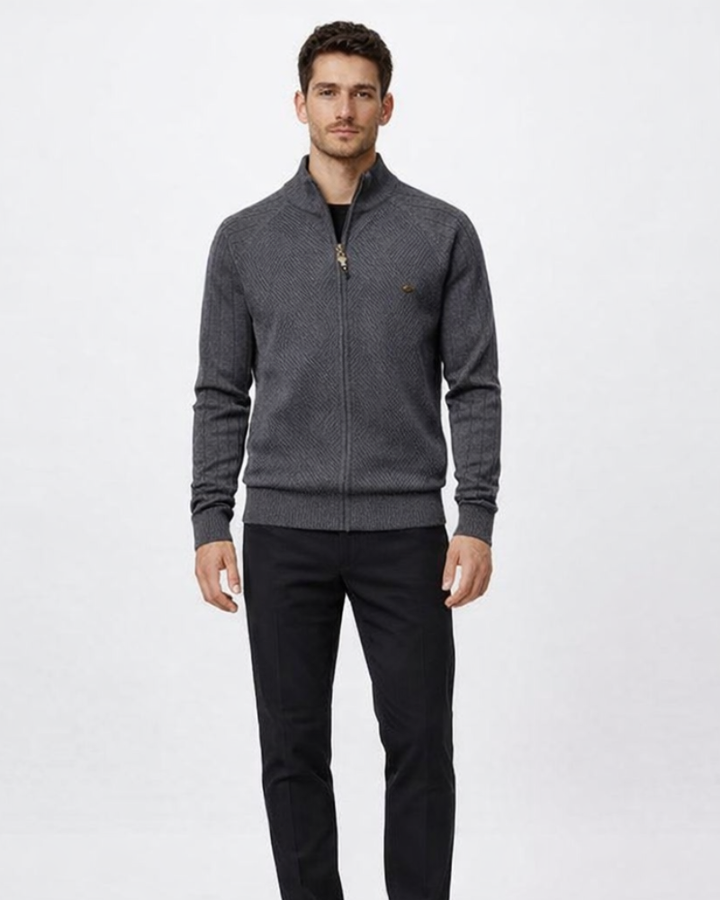Cardigan Enrico para Hombre con Cremallera – Suéter Elegante de Punto Texturizado con Cuello Alto