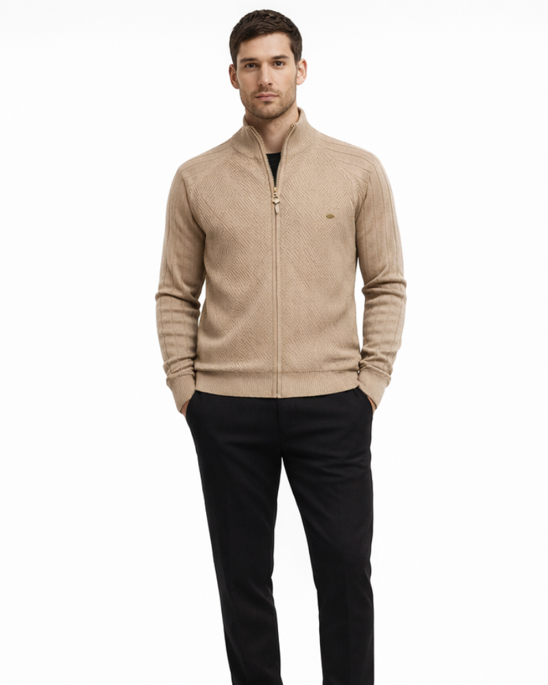 Cardigan Enrico para Hombre con Cremallera – Suéter Elegante de Punto Texturizado con Cuello Alto