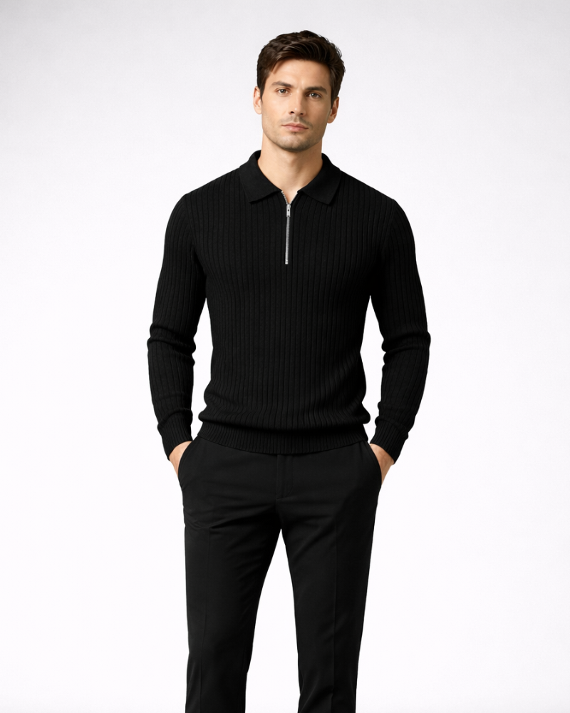 Giacomo Maglione Uomo Zip v bavlně – Měkký žebrovaný svetr Elegantní ležérní