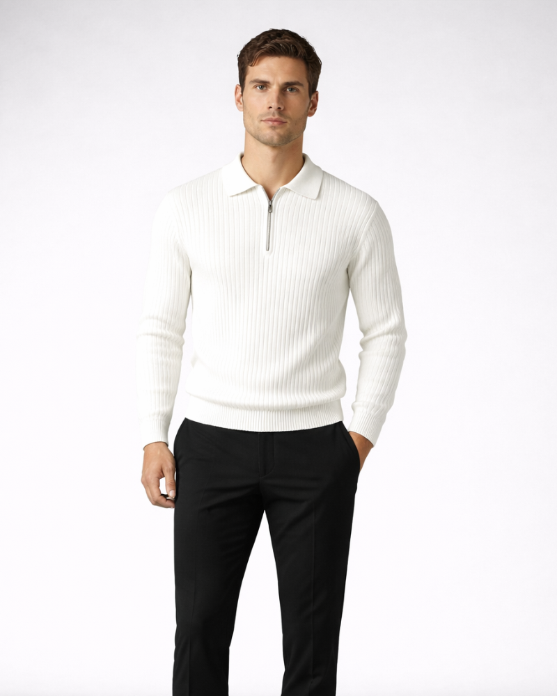 Giacomo Maglione Uomo Zip v bavlně – Měkký žebrovaný svetr Elegantní ležérní