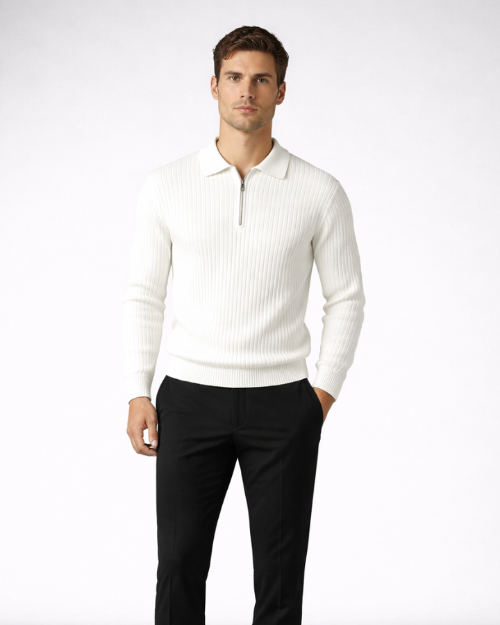 Giacomo Maglione Uomo Zip v bavlně – Měkký žebrovaný svetr Elegantní ležérní