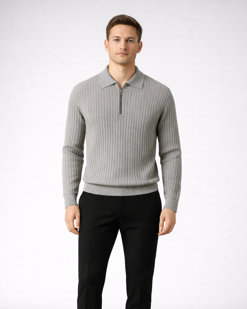 Giacomo Maglione Uomo Zip v bavlně – Měkký žebrovaný svetr Elegantní ležérní