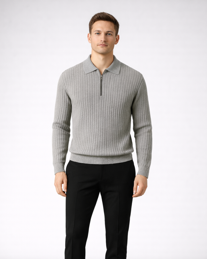 Giacomo Maglione Uomo Zip v bavlně – Měkký žebrovaný svetr Elegantní ležérní