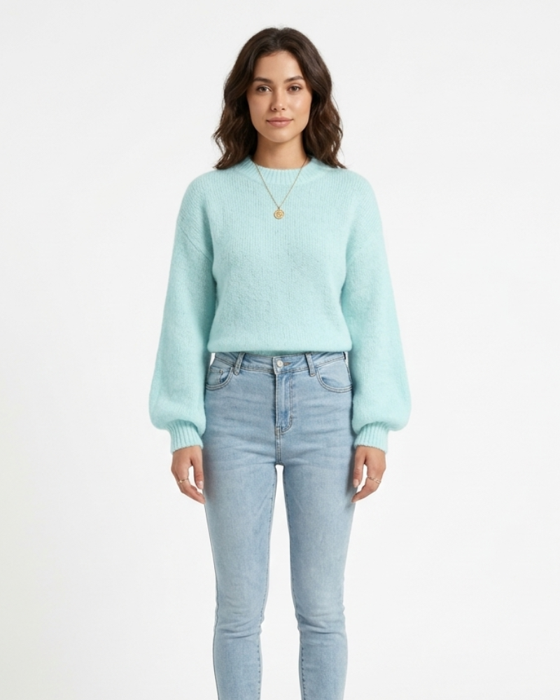Gigi Maglione Donna Oversize – Pullover a Coste con Maniche a Palloncino Morbido