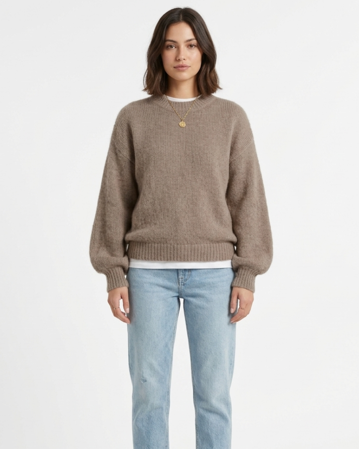 Gigi Maglione Donna Oversize – Pullover a Coste con Maniche a Palloncino Morbido