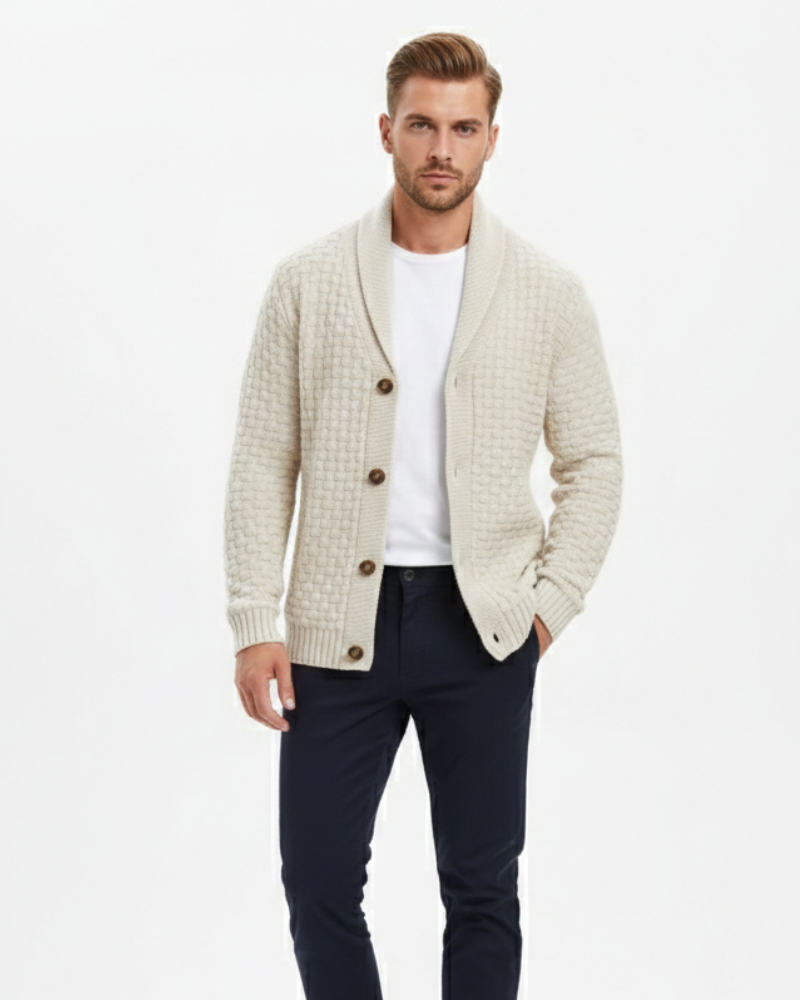 Cardigan Cato pour homme en maille gaufrée – Col châle élégant et style raffiné