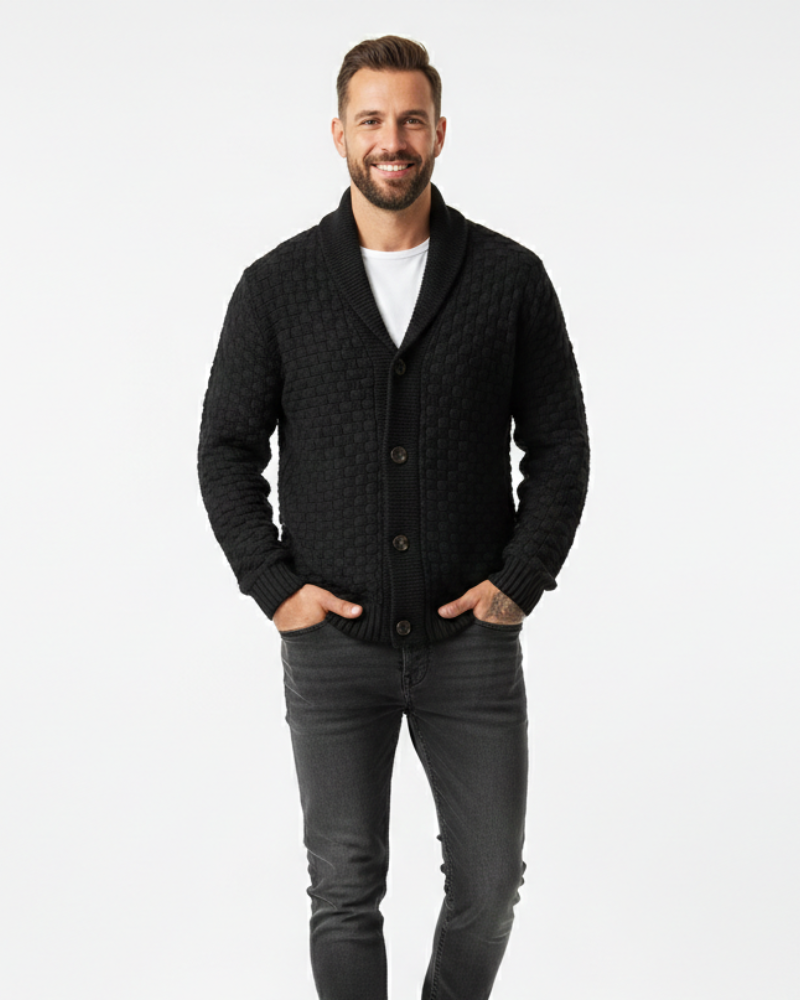 Cardigan Cato pour homme en maille gaufrée – Col châle élégant et style raffiné