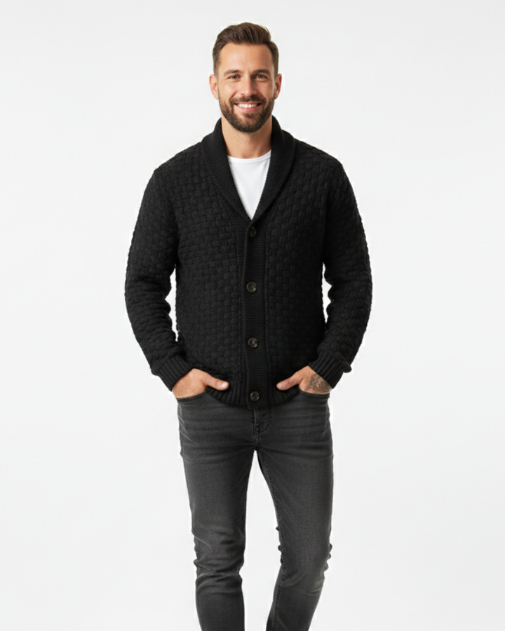 Cardigan Cato pour homme en maille gaufrée – Col châle élégant et style raffiné
