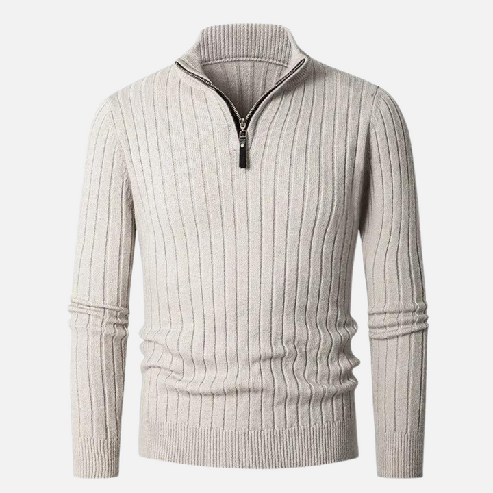 Vic Maglione Herren mit Reißverschluss – Rippstrickpullover mit verstellbarem Kragen im modernen Stil