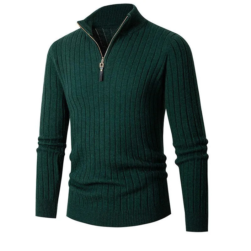 Vic Maglione Herren mit Reißverschluss – Rippstrickpullover mit verstellbarem Kragen im modernen Stil