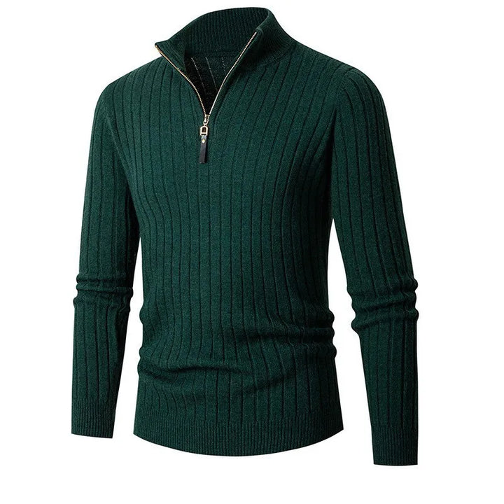 Vic Maglione Herren mit Reißverschluss – Rippstrickpullover mit verstellbarem Kragen im modernen Stil