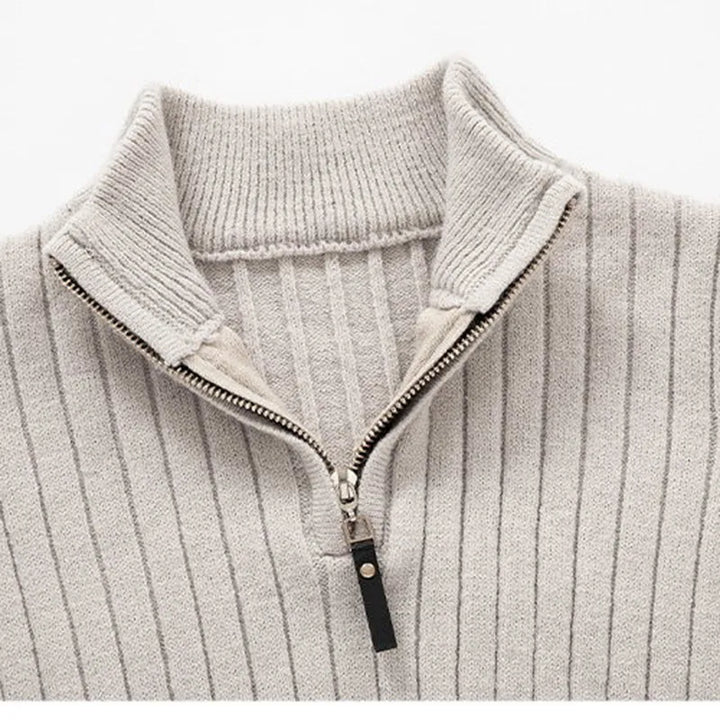 Vic Maglione Herren mit Reißverschluss – Rippstrickpullover mit verstellbarem Kragen im modernen Stil