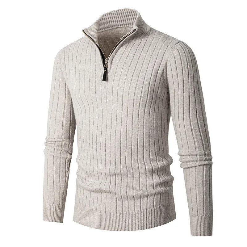 Vic Maglione Herren mit Reißverschluss – Rippstrickpullover mit verstellbarem Kragen im modernen Stil