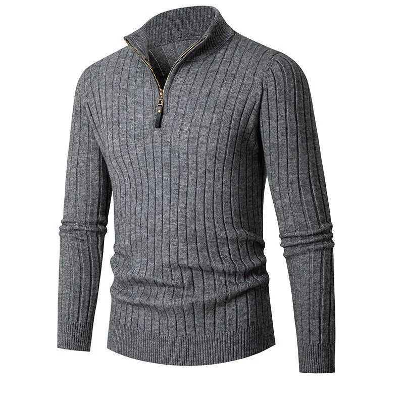 Vic Maglione Herren mit Reißverschluss – Rippstrickpullover mit verstellbarem Kragen im modernen Stil