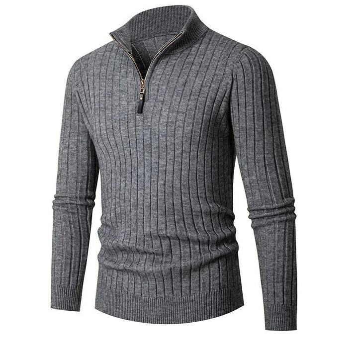Vic Maglione Herren mit Reißverschluss – Rippstrickpullover mit verstellbarem Kragen im modernen Stil