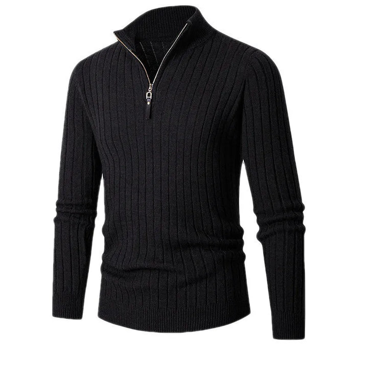 Vic Maglione Herren mit Reißverschluss – Rippstrickpullover mit verstellbarem Kragen im modernen Stil
