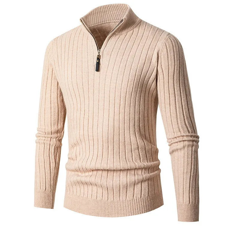 Vic Maglione Herren mit Reißverschluss – Rippstrickpullover mit verstellbarem Kragen im modernen Stil