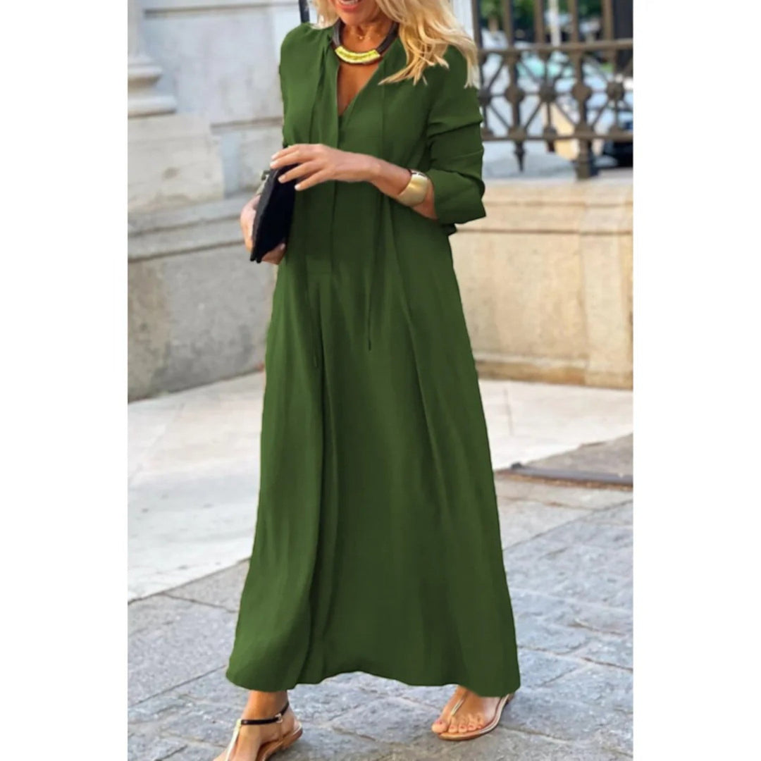 Pauline | Vestido cómodo con escote en V y mangas largas | Maxi