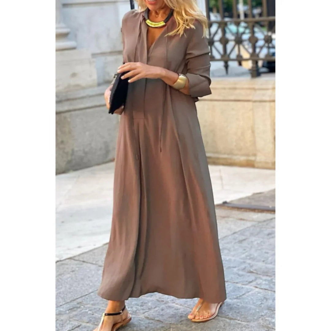 Pauline | Vestido cómodo con escote en V y mangas largas | Maxi