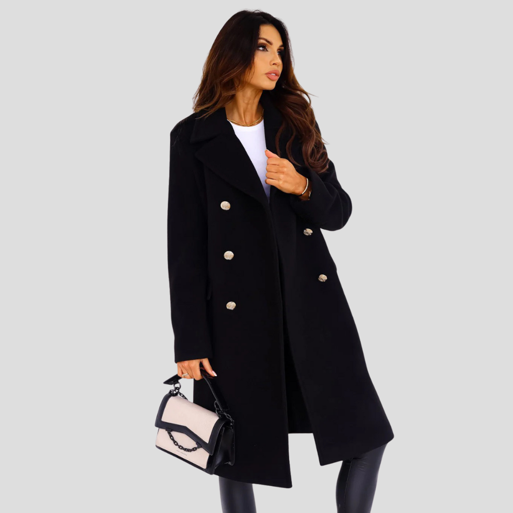 Issa Damen-Doppelreihiger Mantel aus Wolle – Eleganter klassischer Wintermantel