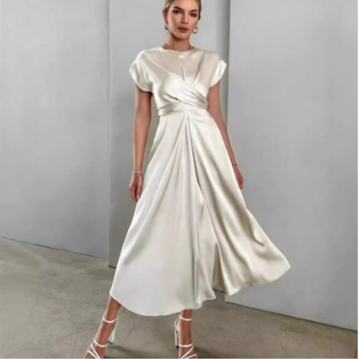 Adèle | Robe portefeuille à col montant pour femme | Mi-longue