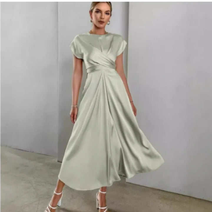 Adèle | Robe portefeuille à col montant pour femme | Mi-longue
